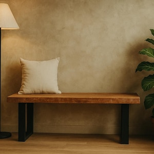 Solid oak wood bench / natural live edge / bench with runners / bench image 1