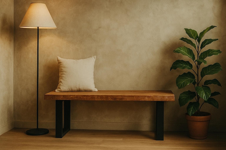 Solid oak wood bench / natural live edge / bench with runners / bench image 1