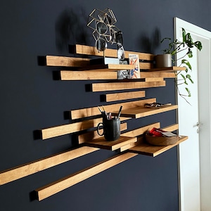 Oak wall shelf for free design strip shelf