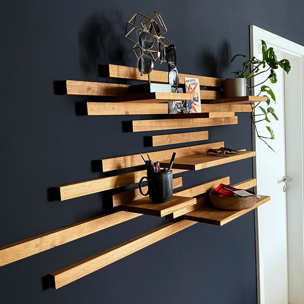 Oak wall shelf for free design strip shelf