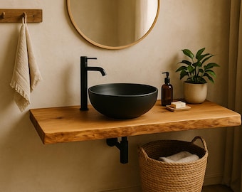 Oak vanity top, unglued, live edge / Tabletop / Solid wood slab / Solid wood vanity / Natural edge / Tree trunk slab