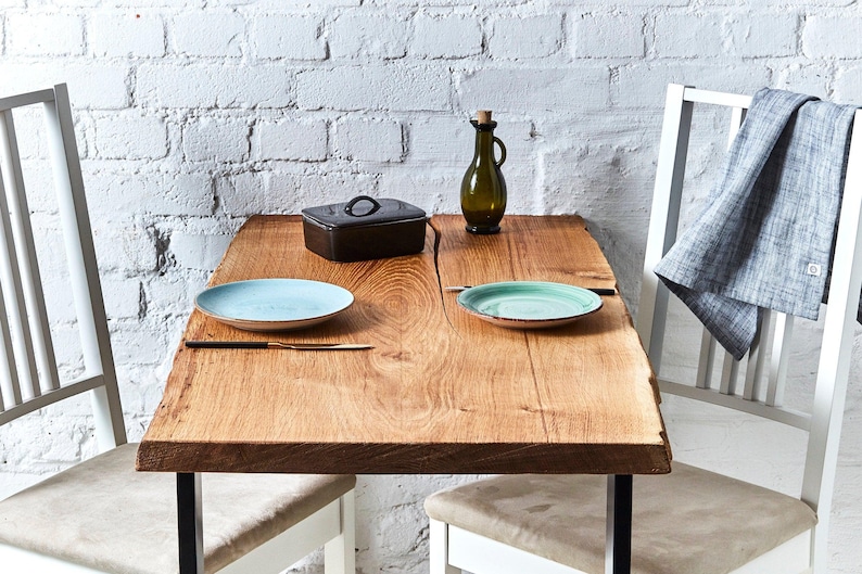 Oak dining table with live edge | 100 cm-140 cm length | Oak kitchen table | Bar table with legs | Rustic modern design | Tree trunk table image 5