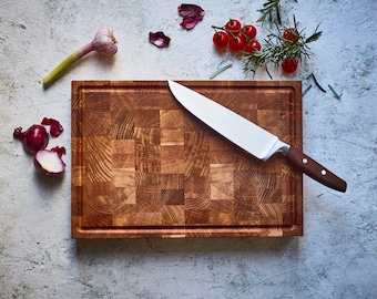 Planche à découper en bois de bout de chêne / planche de cuisine en chêne massif - fabriquée à la main en Allemagne