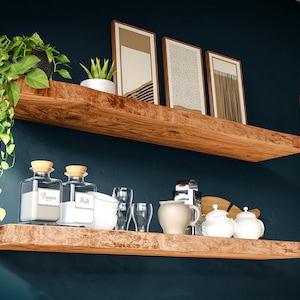 Floating wall shelf made of oak wood with fastening high load capacity bookshelf wall shelf oak tree edge rustic solid