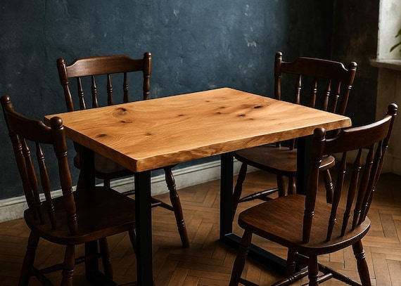 Esstisch Eiche mit Baumkante | ab 100cm-140 cm Länge | Küchentisch Eiche | Tischkufen Bartisch | rustikales modernes Design | Baumstammtisch