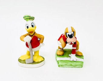 Original Vintage Golf Donald Duck and Football Goofy Figurines Set Authentic Walt Disney Productions Gifts Collectibles Memorabilia