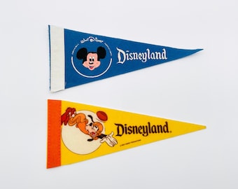 2 Mini Original Vintage Disneyland Felt Pennants Walt Disney Productions Authentic Gifts Items for Everyone