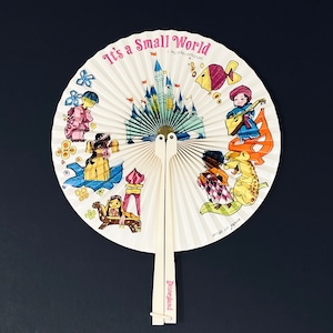 Vintage Disneyland &quot;It&#39;s a Small World&quot; Folding Fan - 1960s Souvenir