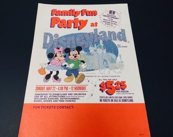 Original 1977 Family Fun Party Disneyland Advertisement Mini Poster Authentic Vintage Walt Disney Productions Ephemera Gifts For Everyone