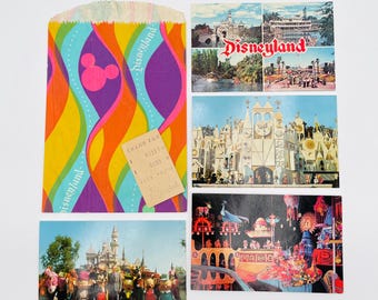 1973 Disneyland Park Postcards, Bag, Receipt Lot Souvenirs Vintage Authentic Memorabilia Collectibles Gifts For Everyone