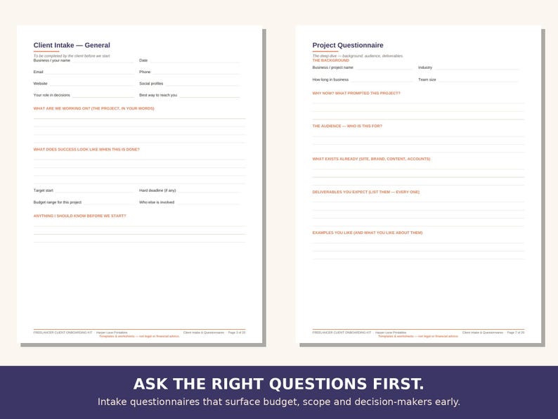 Freelancer Client Onboarding Kit, Client Intake Forms, Contract ...