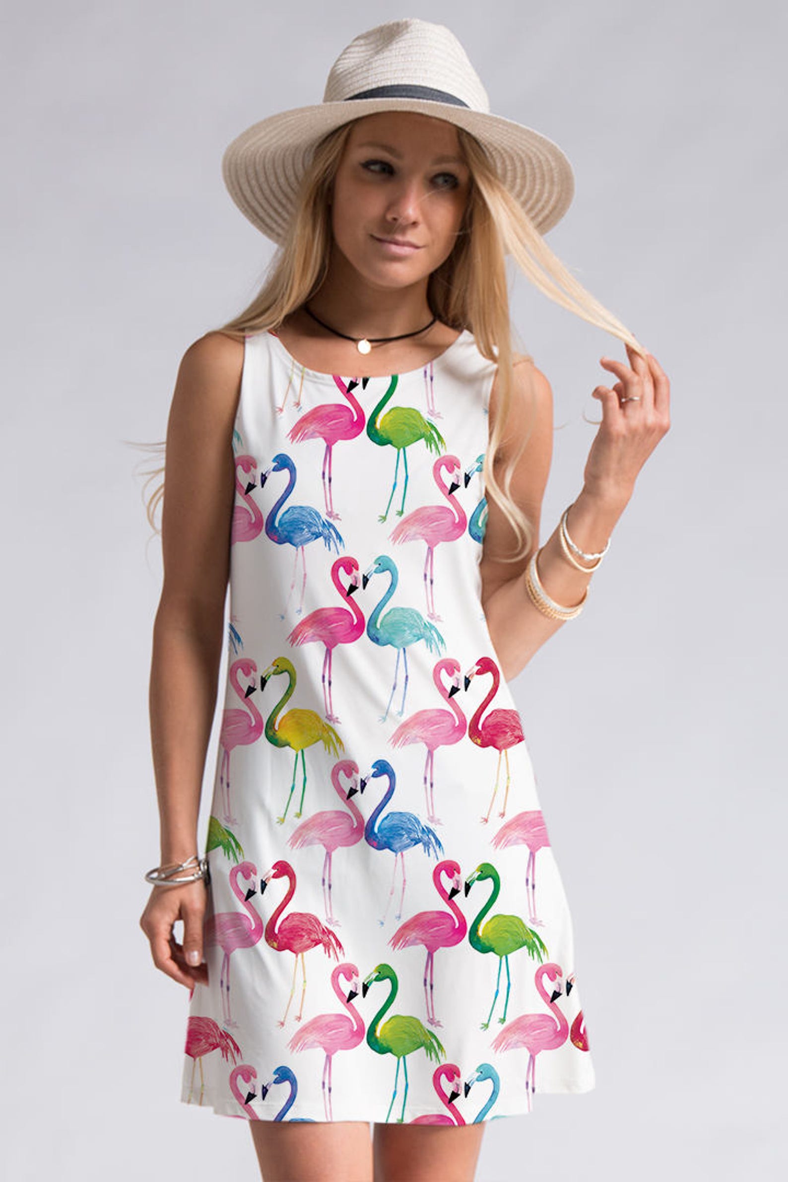 Flamingos Print Dress Sleeveless Dress Romantic Dress Mini - Etsy
