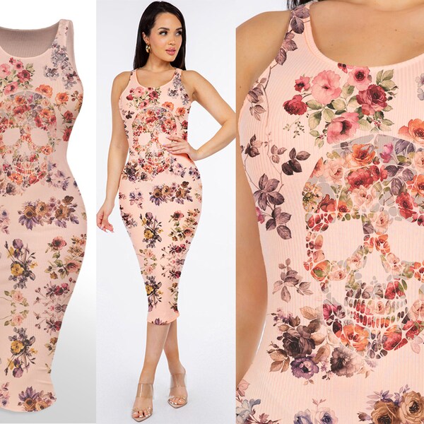 Floral Skull Belted Dress