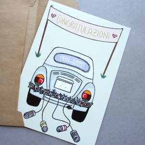 Biglietto di nozze personalizzabile, biglietto di auguri per auto d'epoca, biglietto in italiano