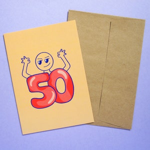 Biglietto di auguri per il 50° compleanno con busta in carta kraft, interno vuoto
