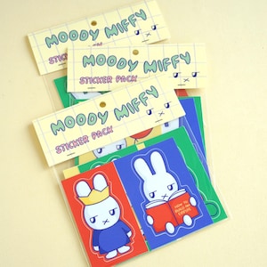 Pacote de adesivos Moody Miffy, 5 adesivos de vinil ilustrados da Moody Miffy
