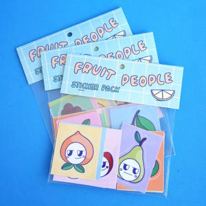 Paquete de pegatinas de Fruit People: 10 pegatinas de vinilo con personajes de frutas ilustrados