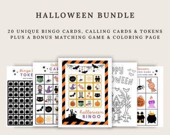 Halloween-Aktivitäten-Bundle mit Bingo, Matching-Spiel und Malseite