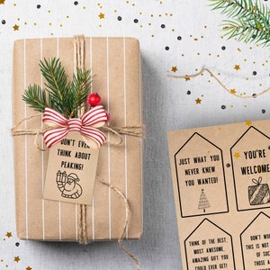 Grappige, sarcastische en humoristische kerstcadeaukaartjes digitale download afdrukbaar