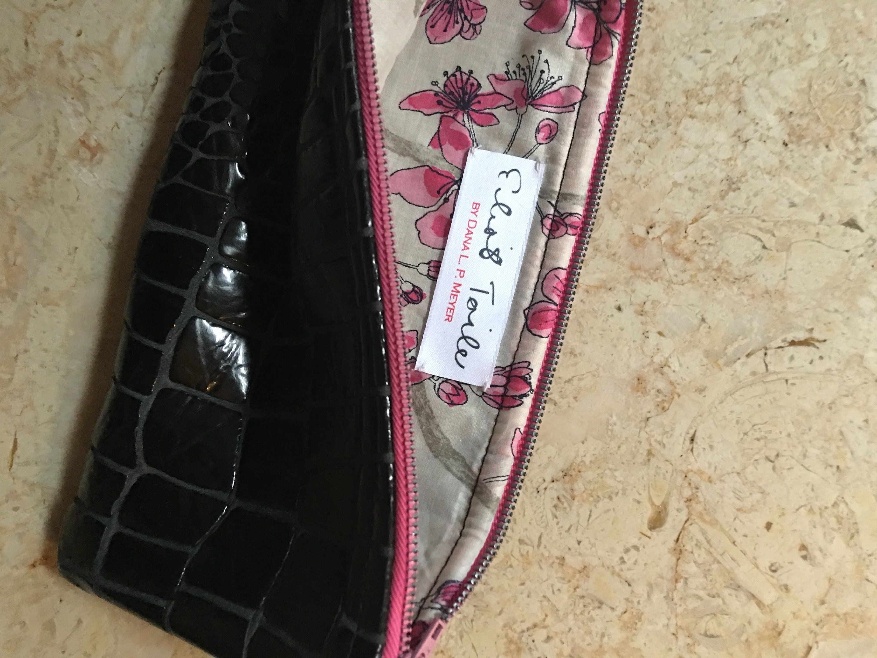 Black Embossed Leather Pouch With Zipper - Etsy display picture 1