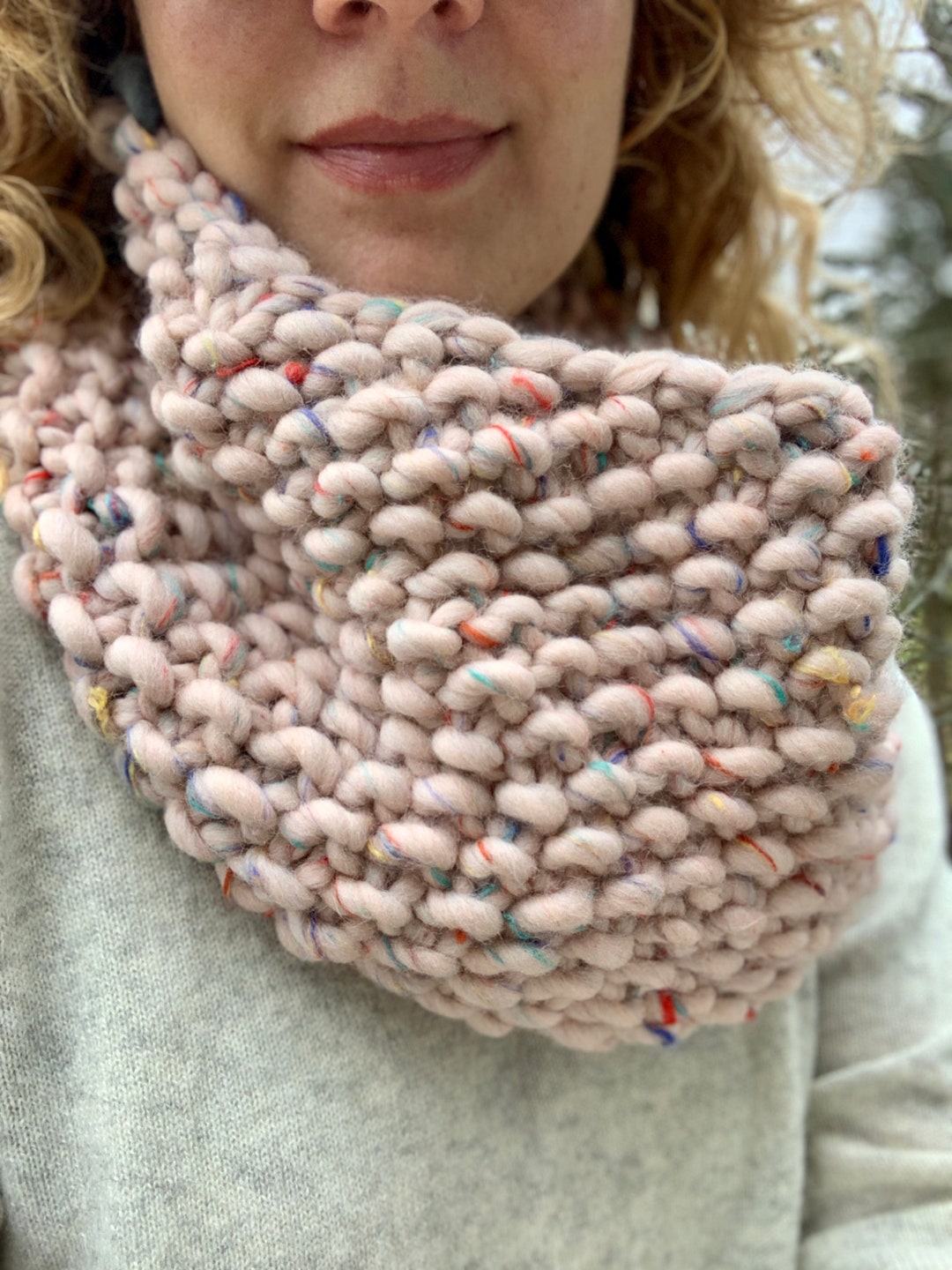 Pink Confetti Seed Stitch Knit Cowl - Scarf - Snood - Circle Scarf - Etsy