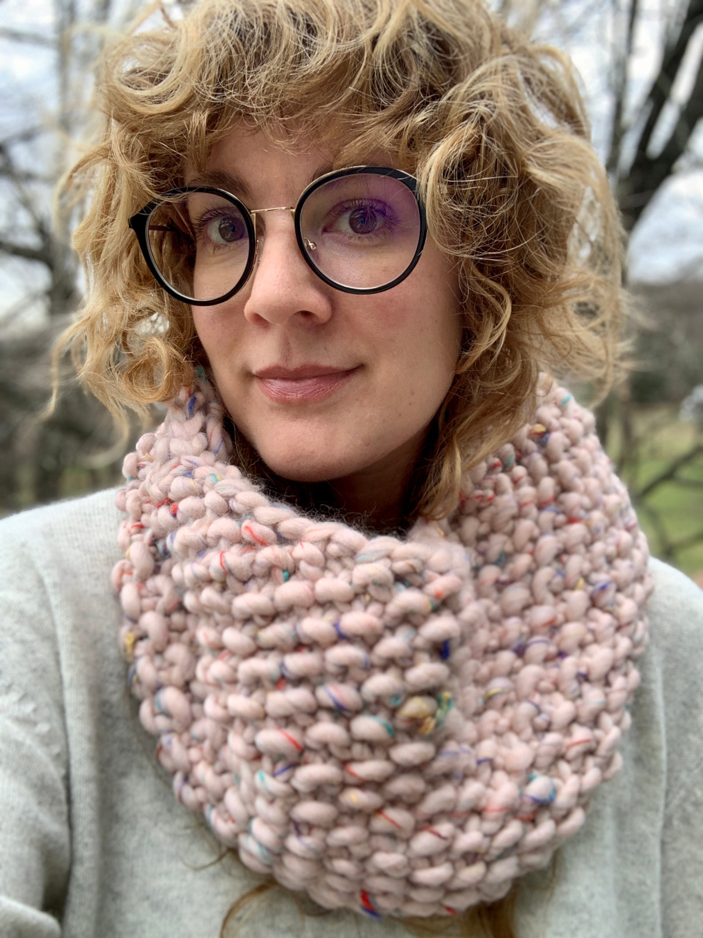 Pink Confetti Seed Stitch Knit Cowl - Scarf - Snood - Circle Scarf - Etsy
