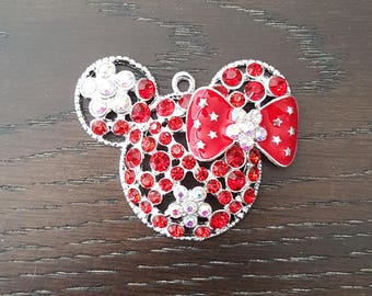 Rhinestone Minnie Mouse Red & Silver  inspired Pendant Chunky Bubblegum Bead Necklace / Key Chain / Christmas / Holidays / Valentine's Day