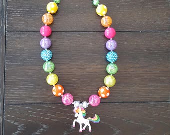 Unicorn Inspired Chunky Bubblegum Rainbow Bead Children's Necklace