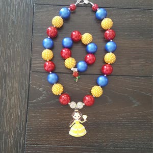 Beauty and the Beast Princess Belle Inspired Children&#39;s Chunky Bubblegum Bead Necklace and Bracelet/ Disney