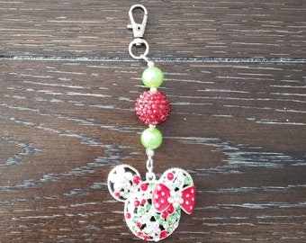 Rhinestone Minnie Mouse inspired Chunky Bubblegum Bead Necklace / Key Chain / Christmas / Holidays