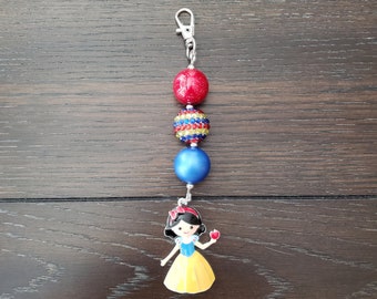 Princess Snow White Inspired Chunky Bubblegum Bead Key Chain / Back pack Charm / Purse Charm