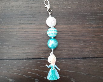 Frozen's Queen Elsa Inspired Chunky Bubblegum Bead Key Chain / Back pack Charm / Purse Charm