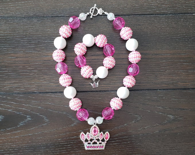 Rainbow Sparkles Chunky Bubblegum Necklace And Bracelet