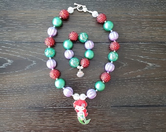 Little Mermaid Ariel Inspired Chunky Bubblegum Bead Necklace & Bracelet / Disney
