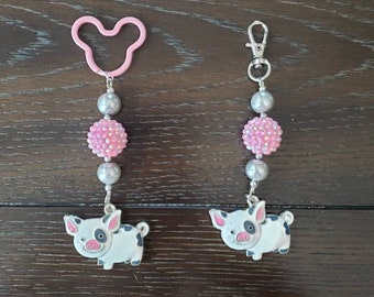 Moana's Favorite Pig Pua inspired Keychain / Backpack Bling / Purse Charm / Disney / Chunky Beads Zipper Charm