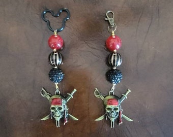 Pirates of the Caribbean Inspired Chunky Bubblegum Bead Key Chain / Backpack or Purse Charm / Jack Sparrow / Johnny Depp / Disney