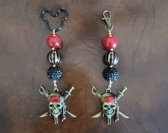 Pirates of the Caribbean Inspired Chunky Bubblegum Bead Key Chain / Backpack or Purse Charm/ Jack Sparrow / Johnny Depp / Disney / Halloween