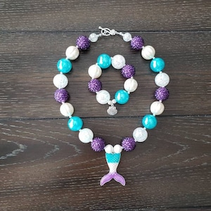 Mermaid Tail Inspired Chunky Bubblegum Bead Necklace & Bracelet / Disney / Ariel