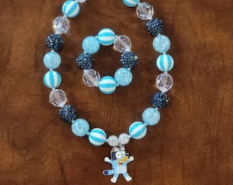 Blue Dog Bluey Inspired Children's Chunky Bubblegum Necklace & Bracelet / Disney