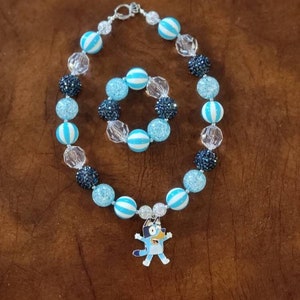 Blue Dog Bluey Inspired Children's Chunky Bubblegum Necklace & Bracelet / Disney