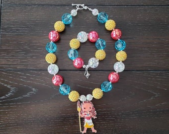 Moana Inspired Chunky Bubblegum Bead Necklace & Bracelet Disney