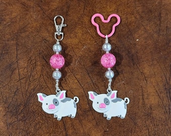 Moana's Favorite Pig Pua inspired Keychain / Backpack Bling / Purse Charm / Disney / Chunky Beads Zipper Charm