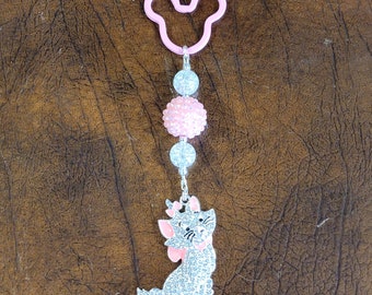 Rhinestone Aristocats Marie Inspired Keychain/ Purse Charm/ Backpack Bling/ Chunky Beads/Bubblegum Beads