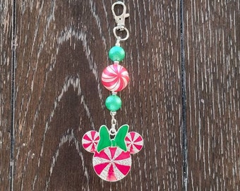 Christmas Inspired Minnie Mouse Peppermint Key Chain / Zipper Charm/ Backpack Charm / Holidays/ Disney