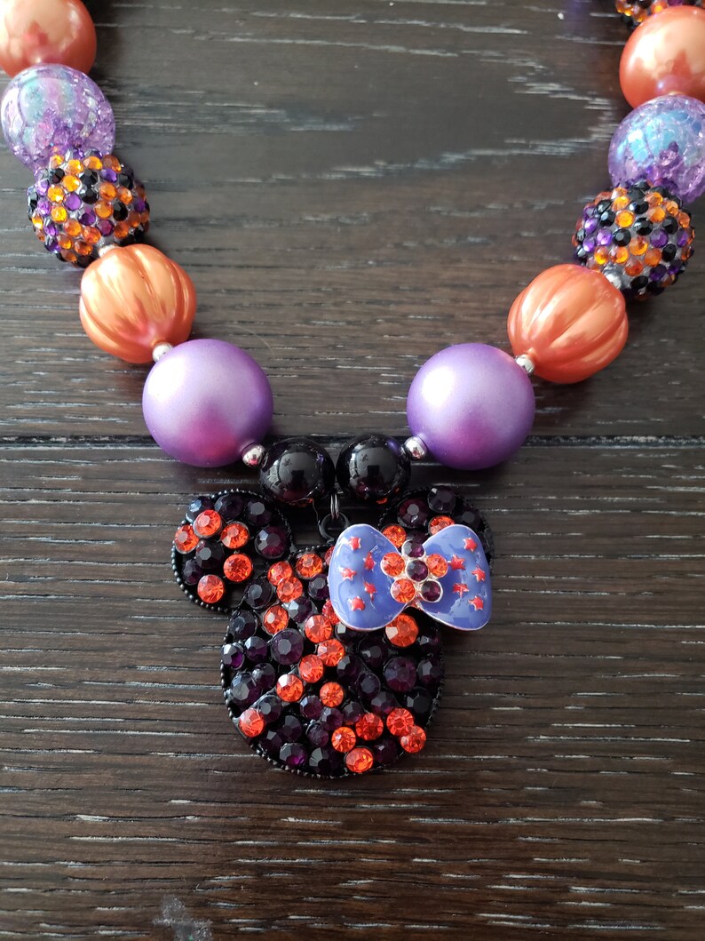 Halloween Fall Minnie Mouse inspired orange ad purple Chunky Bubblegum Bead Necklace /& Bracelet Disney