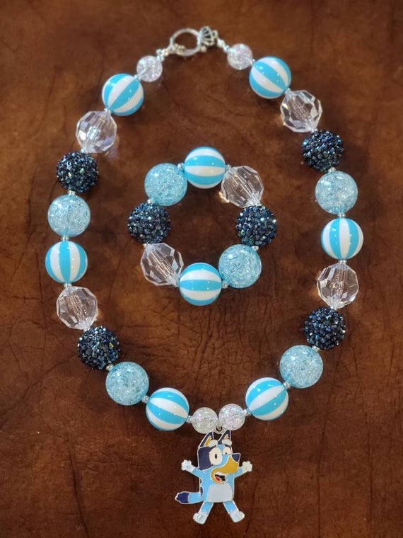 Blue Dog Bluey Inspired Children s Chunky Bubblegum Necklace