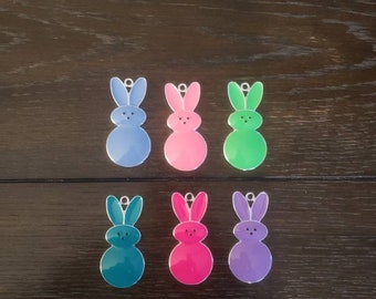 Spring Easter inspired Bunny Peep Pendants in Light Pink, Purple, Blue, and Baby Blue, Dark Pink, Lime Green