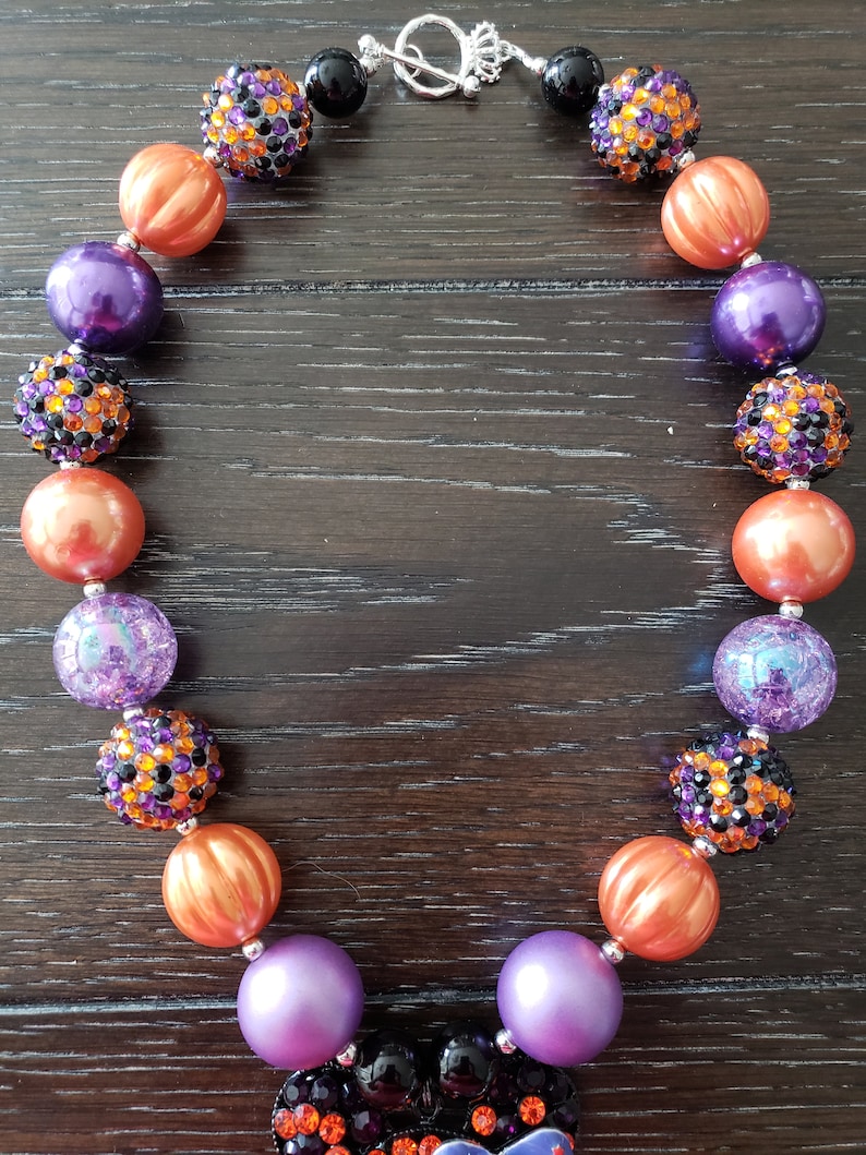 Halloween Fall Minnie Mouse inspired orange ad purple Chunky Bubblegum Bead Necklace /& Bracelet Disney