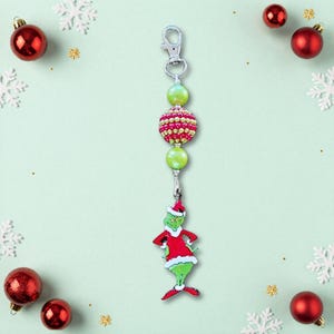 Grinch Inspired Backpack Charm | Christmas Keychain | Holiday Bag Accessory | Stocking Stuffer Gift