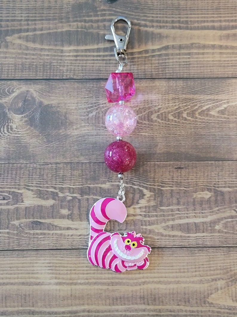 Mischievous Cheshire Cat Inspired Chunky Bubblegum Key Chain / Backpack or Purse Charm / We're all mad here/ Alice in Wonderland / Disney image 2